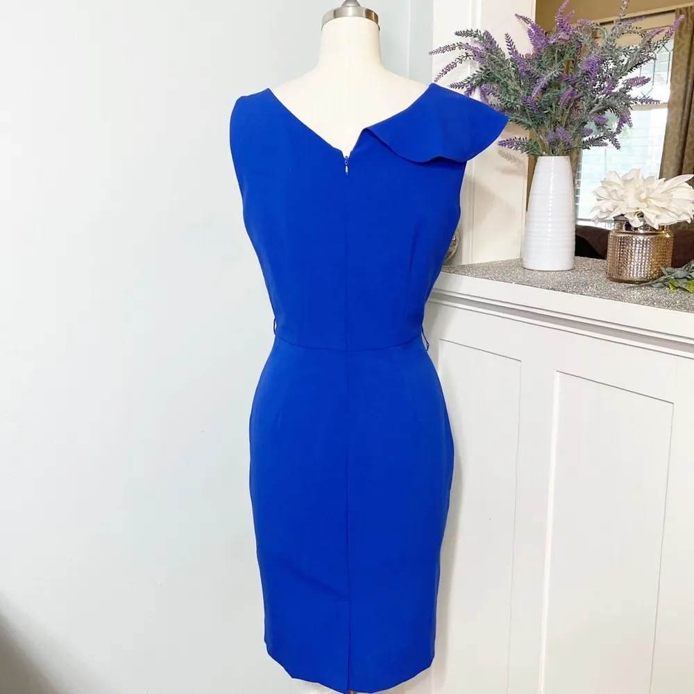 Calvin Klein Blue Ruffle Sheath Dress Career Office Party Size 6 Small - Image 6