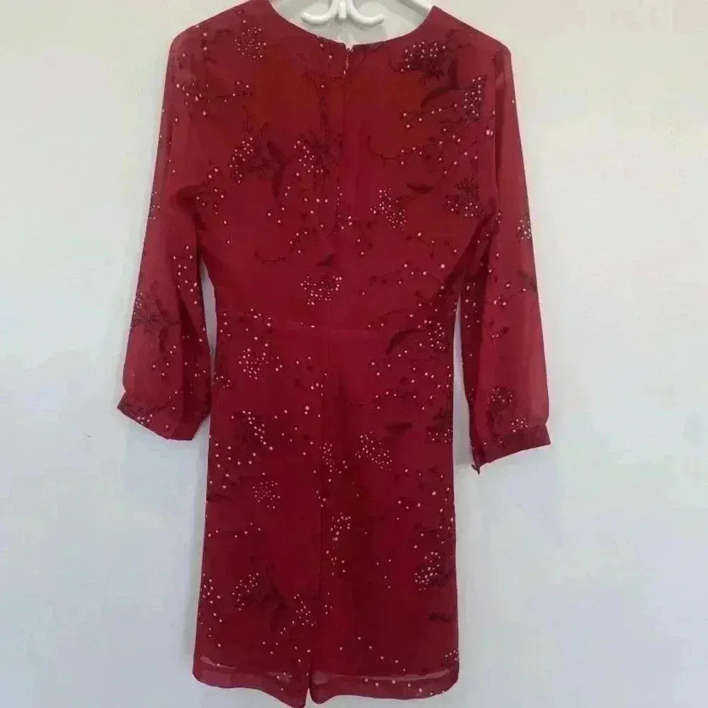 Madewell Red Wrap Floral Print Crepe Mini Dress sz 0 - Image 7