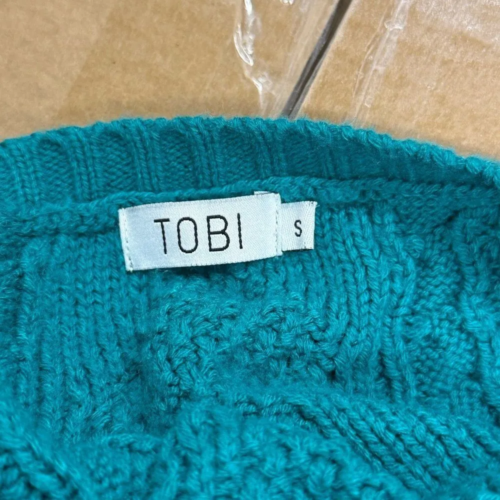 Tobi teal blue green cable knit cropped sweater - Image 2