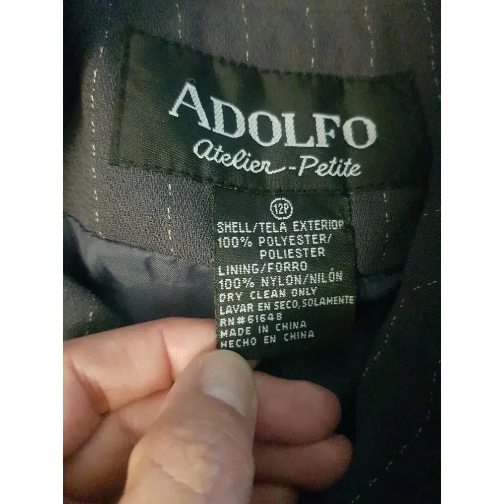 Adolfo Atelier Womens Blazer Jacket Size 12 Petite Pinstripe Vintage Gray Office - Image 9