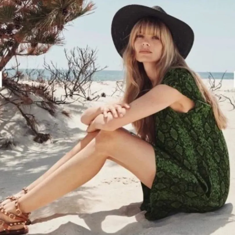 Anthropologie  Rachel Tunic Dress Olive Green Black Snakeskin Shift Dress Fall - Image 4