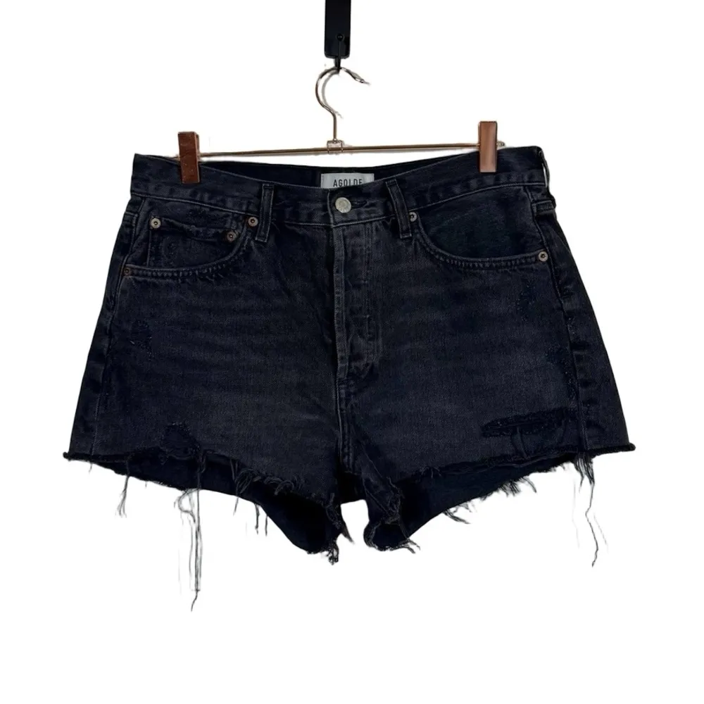 AGOLDE Parker Ultra High Rise Denim Cut Off Shorts in Oxford Black Anthropologie - Image 2