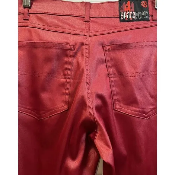 Vintage 90s Space Girlz Satin Stretchy Red Bootcut Hot Pants Retro Size Medium - Image 5