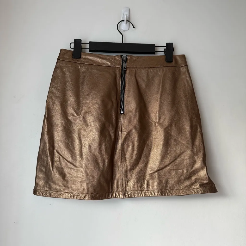 Rebecca Minkoff Bronze Metallic Leather Mini Skirt S - Image 3