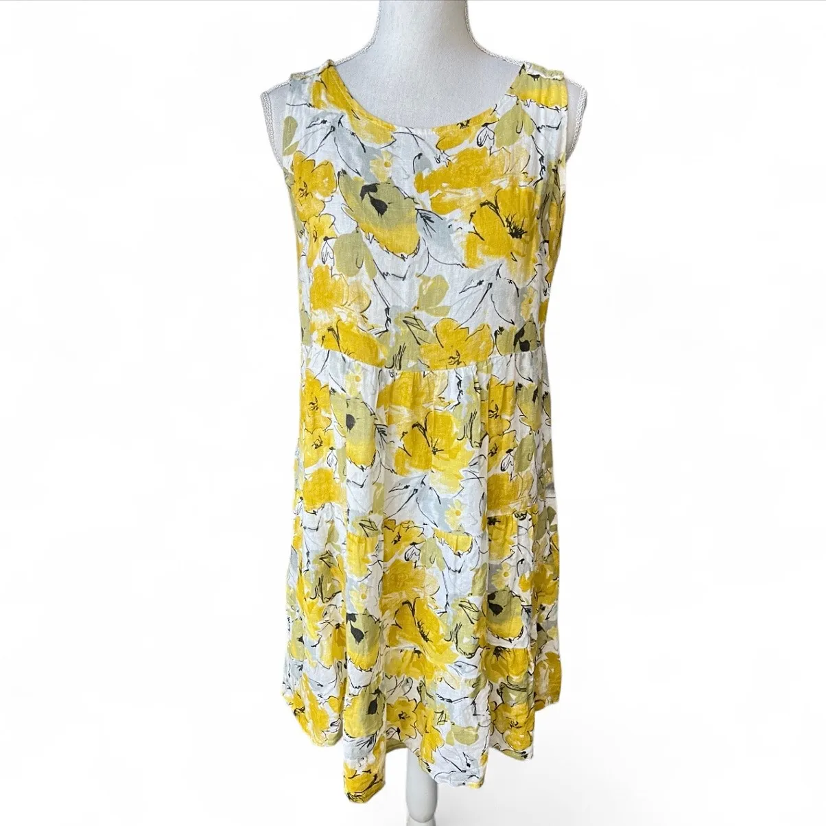 Valentina Naldi Floral Yellow Dress Sleeveless dress line Made In Italy Medium - Image 2