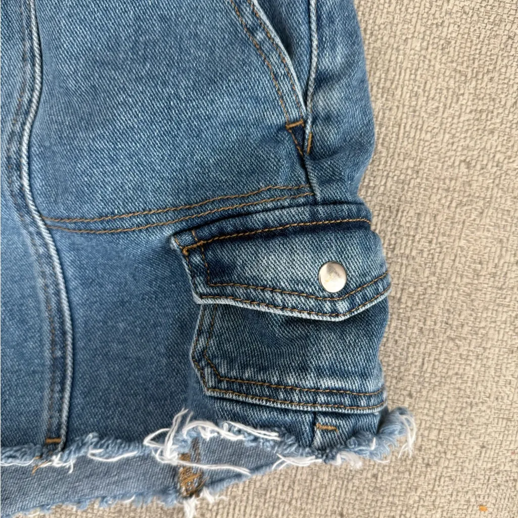 PacSun Blue Denim high waisted Cargo Shorts - Image 3