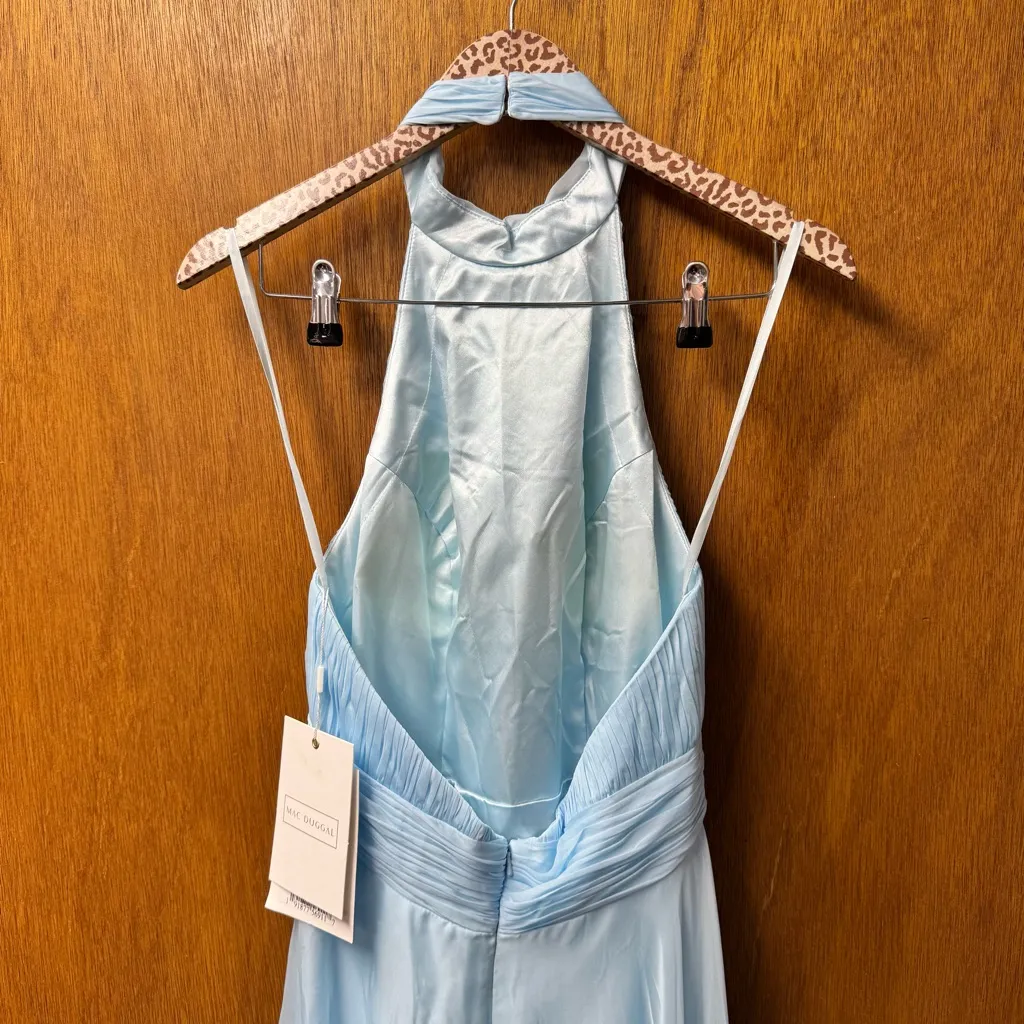 NEW Mac Duggal 67816 High Halter Neck Open Back Gown Maxi Dress Sky Blue 8 NWT - Image 7