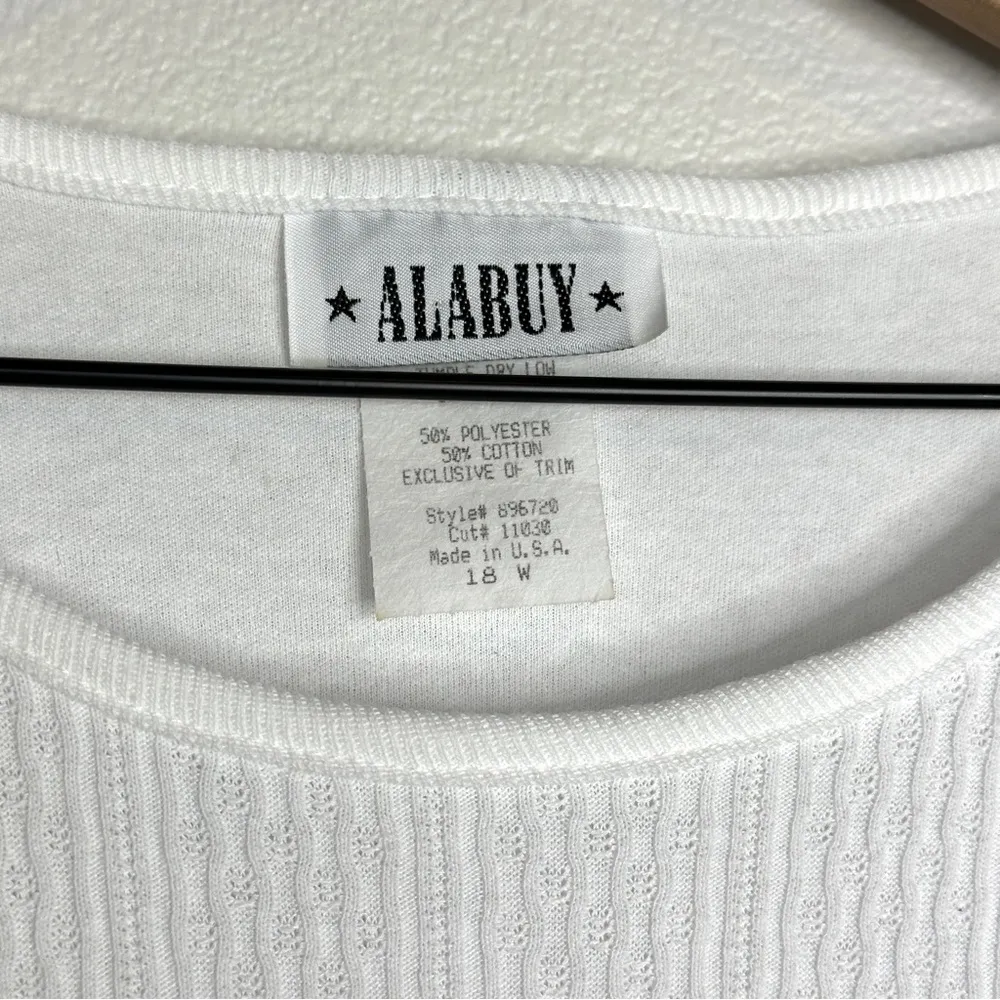 Vintage USA Made Floral Lace Chevron Shirt L/XL Alabuy Cottagecore Grandmacore White Size L - Image 6