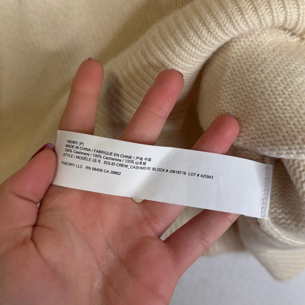 Theory Women’s 100% Cashmere Blocked Cream Sweater - Image 5