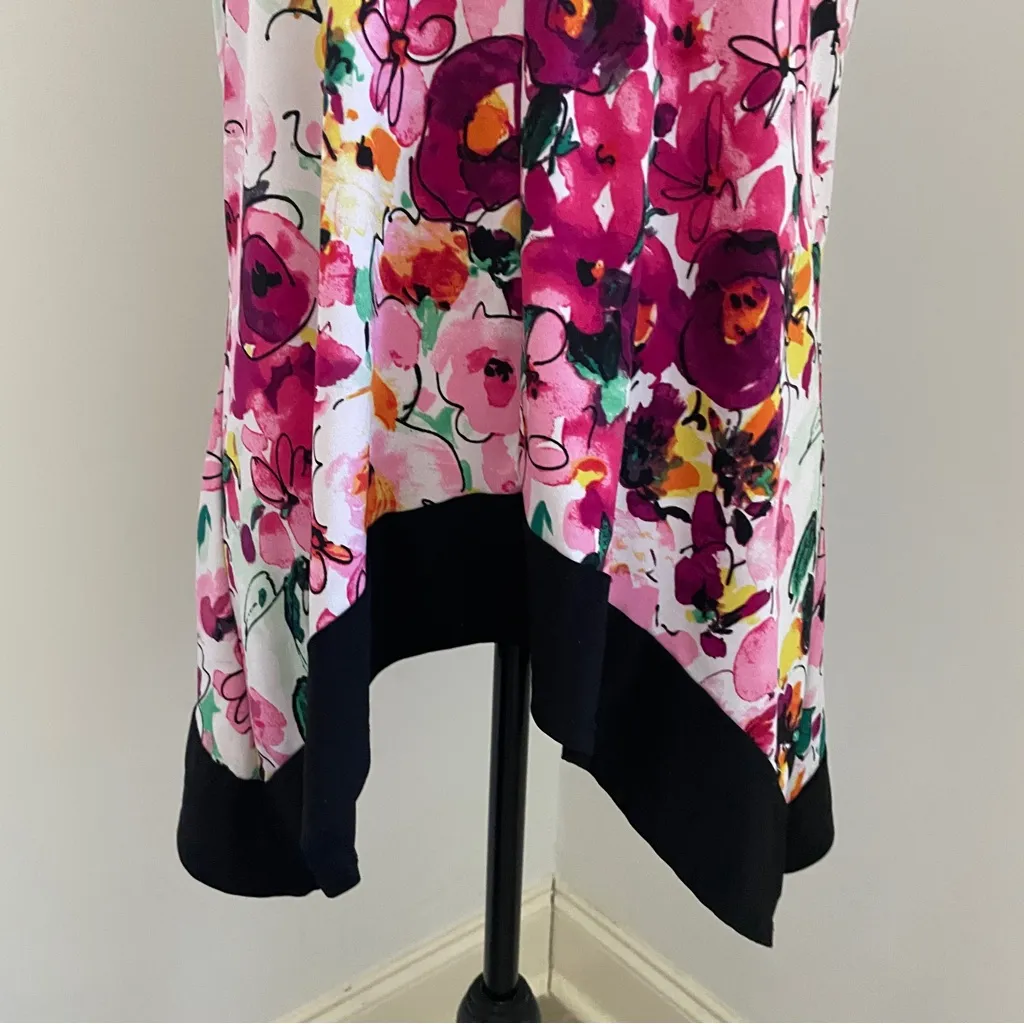 Susan Lawrence Floral Sleeveless Blouse Large Black Pink Y2K Business Casual Top - Image 5