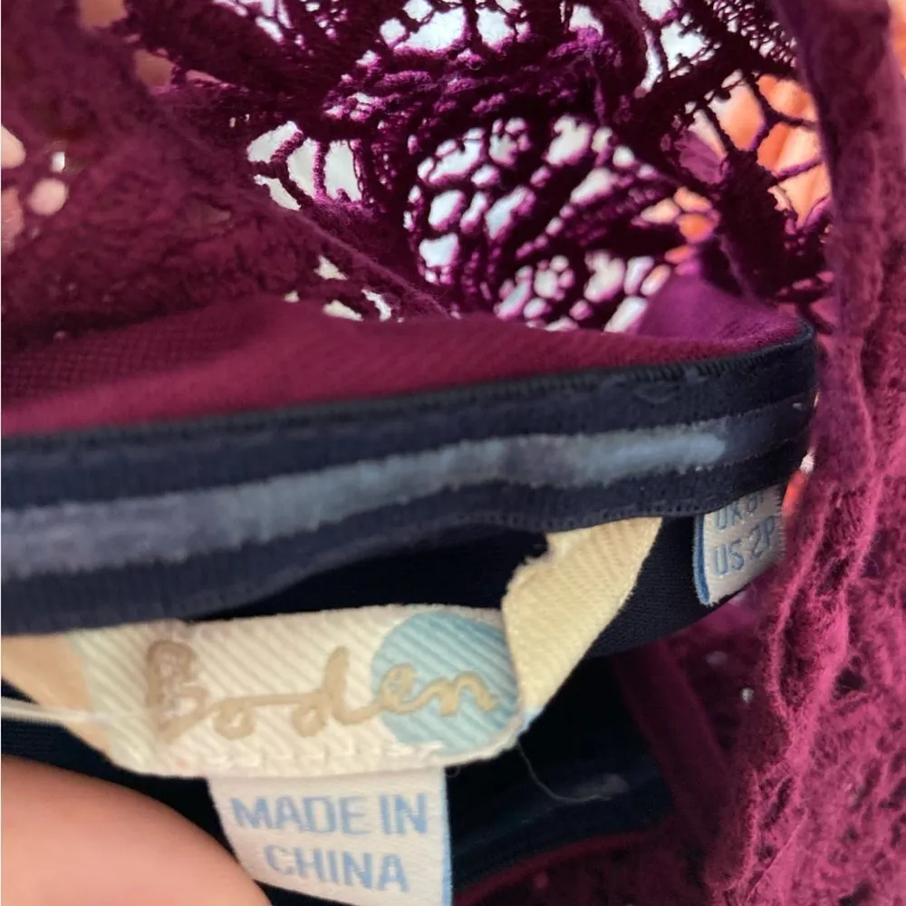 BODEN Lisa Lace Fit & Flare Ponte Knit Mini Dress Size 2P Purple Plum - Image 7