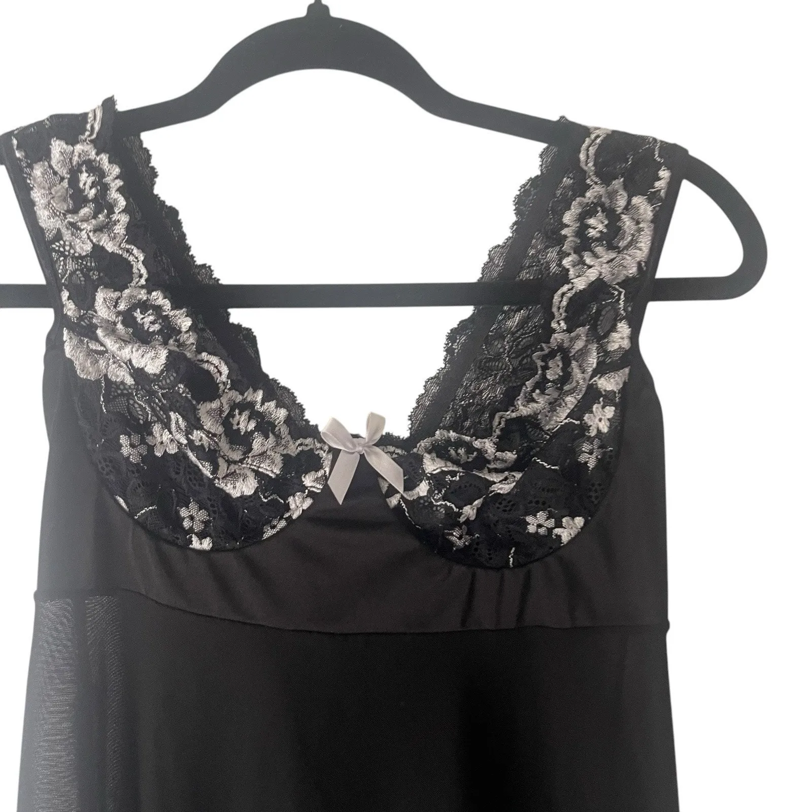 Coquette Size Medium Black Lace Floral Bustier Black Lingere Sexy Babydoll Top - Image 2