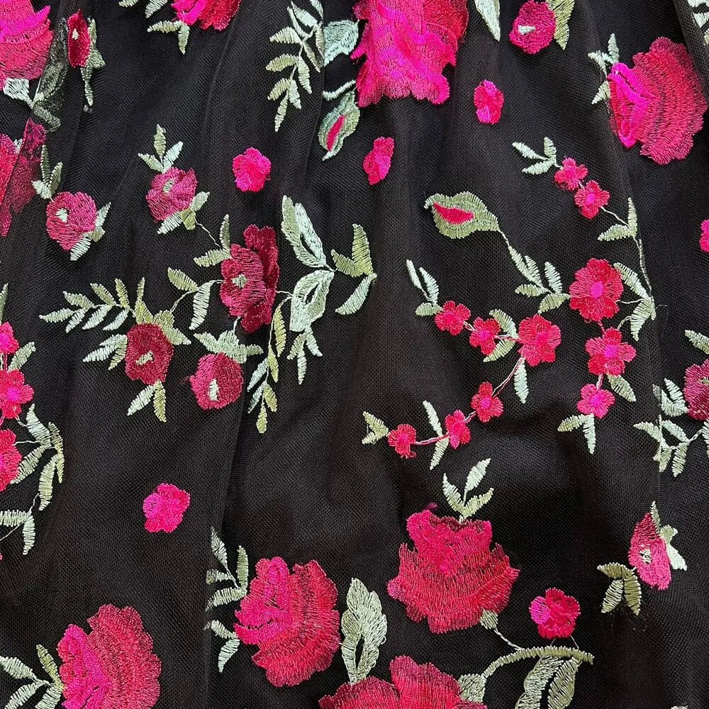 GILLI Womens Dress Short Sleeve Rose Embroidered Bell Skirt Black Red Green 2X - Image 6