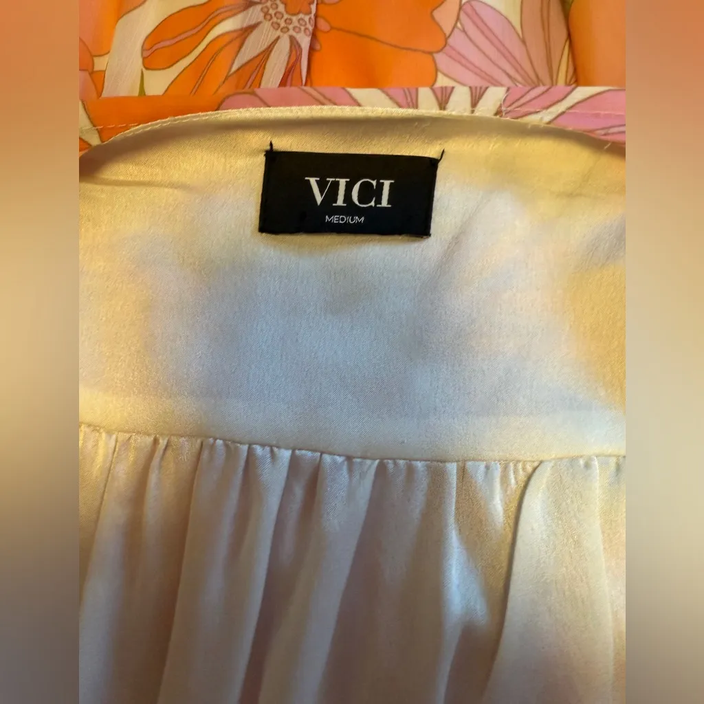 VICI Collection Floral Long Sleeve Chiffon Babydoll Dress Medium Retro Look - Image 7