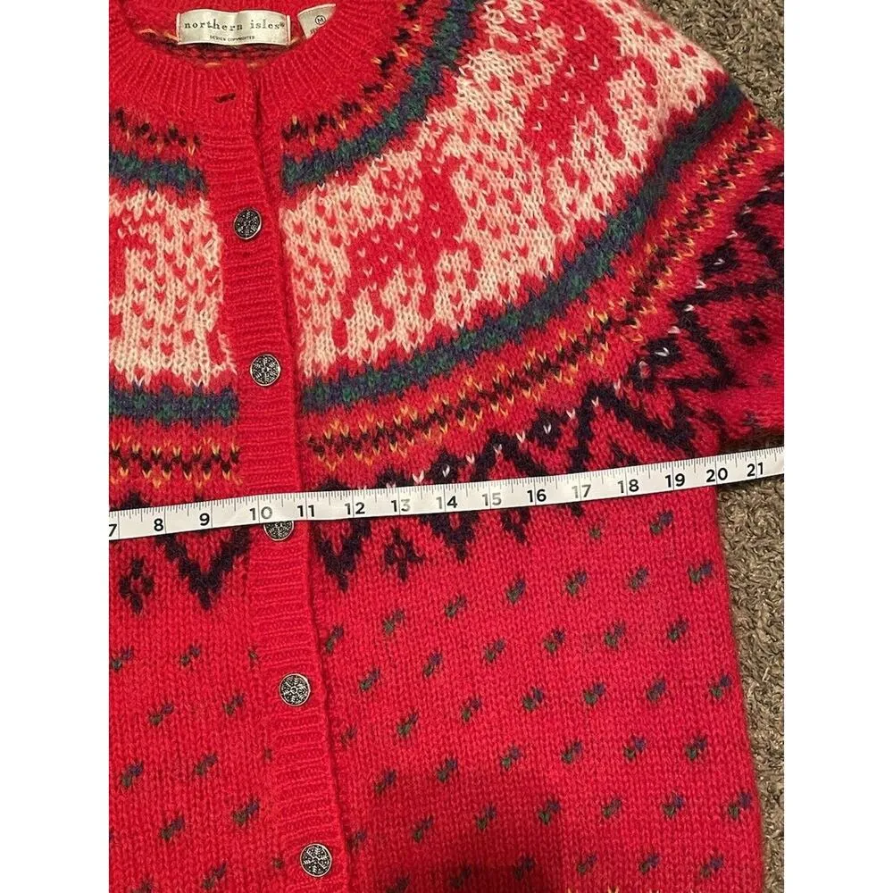 Northern Isles VTG Fair Isle Cardigan Women’s MED Red Sweater Reindeer Holiday - Image 12