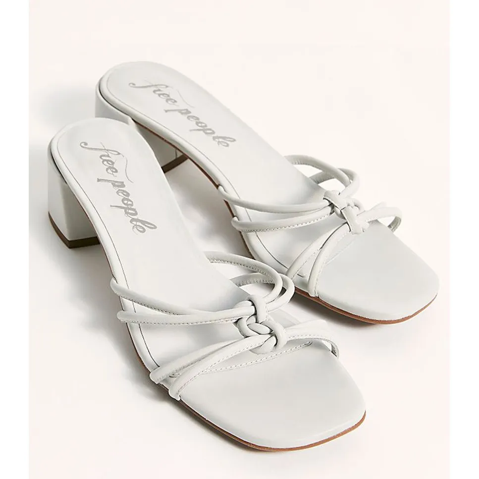 Free People Sandals Women Sz 38 Petra Shoes Gray Leather Block Heel Strappy Y2K - Image 12