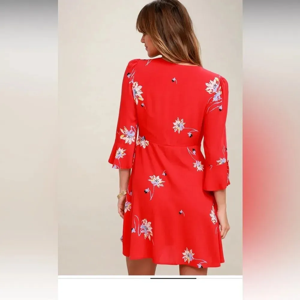 Time On My Side Red Floral Print Wrap Dress - Image 3