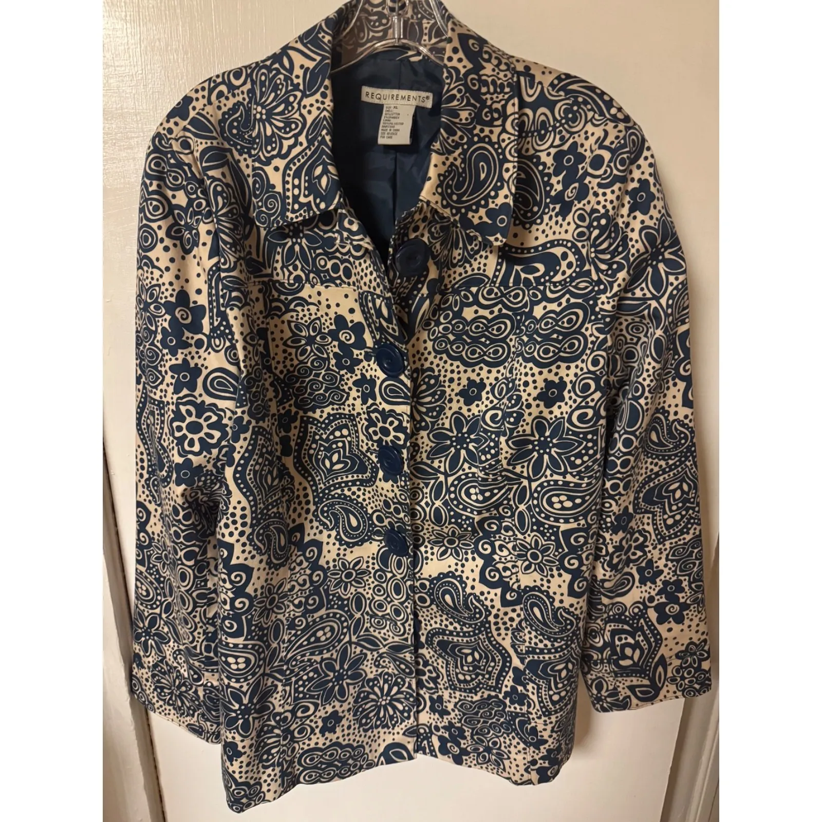 Requirements Womens Jacket Blue Batik Print Sz XL - Image 2