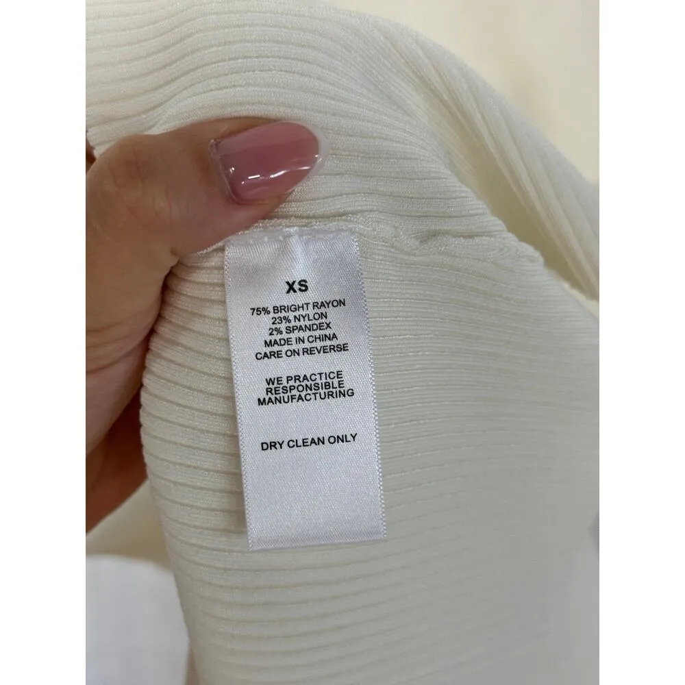 Nonchalant Label Willow Fringe Trim Knit Bodycon Midi Dress Ivory Women XS White - Image 4