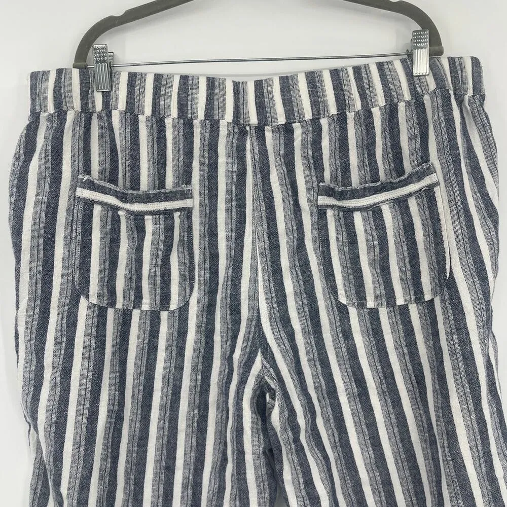 Per Se Linen Blend Crop Womens Pants Sz 2X Nautical Resort Comfy Blue Striped - Image 5