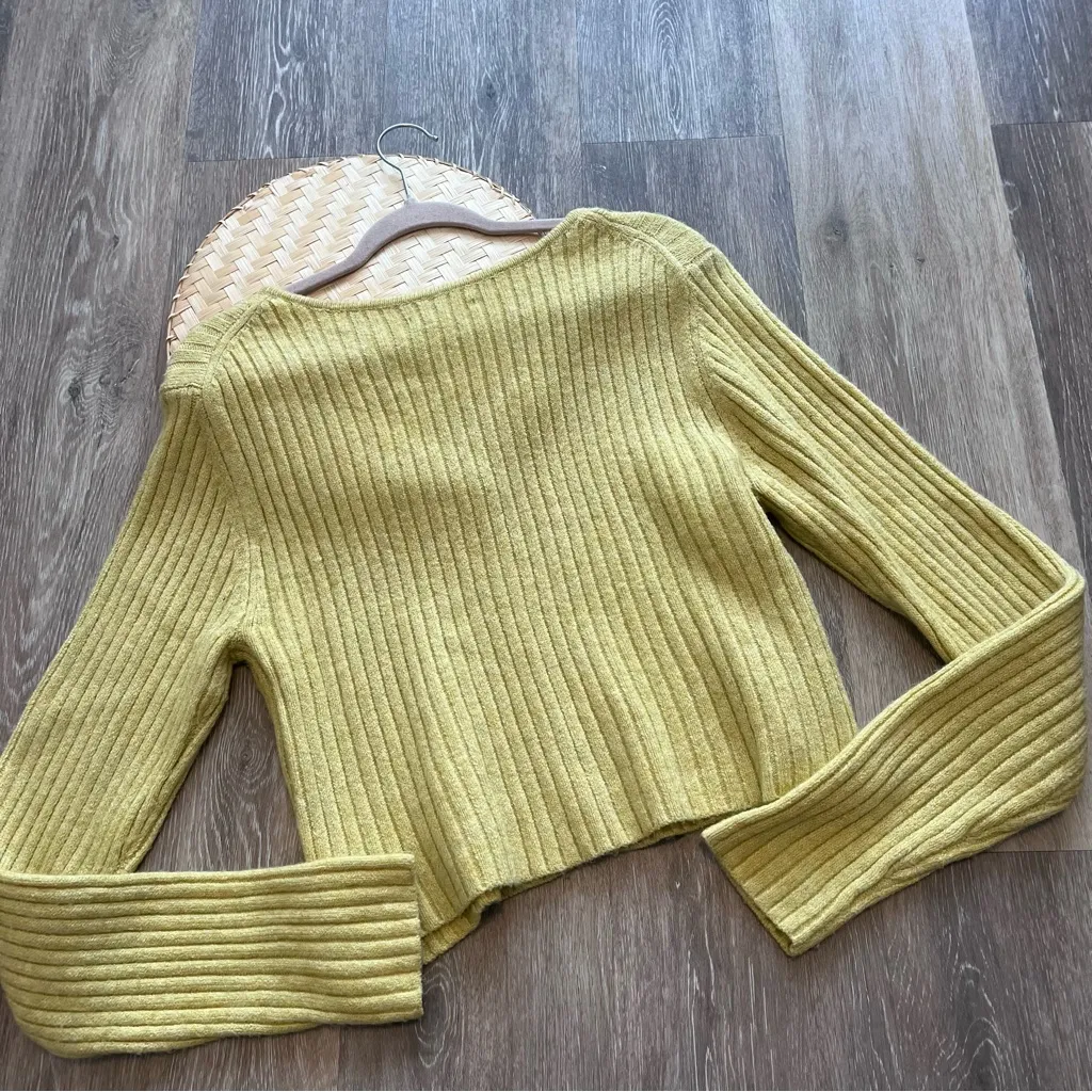 American eagle yellow green ribbed button front cardigan sweater‎ - Image 8