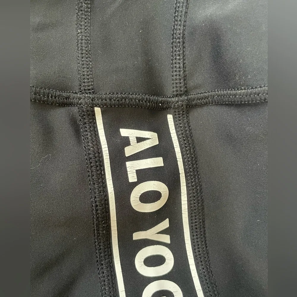 ALO Yoga High Waist Logo Black Leggings With Mesh Bottoms - Image 5