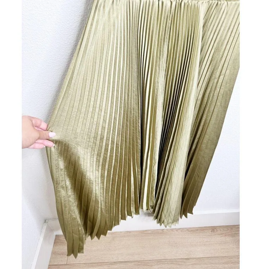 ALC Renzo II Pleated Halter A Line Midi Dress Elmwood Gold US 14 - Image 8