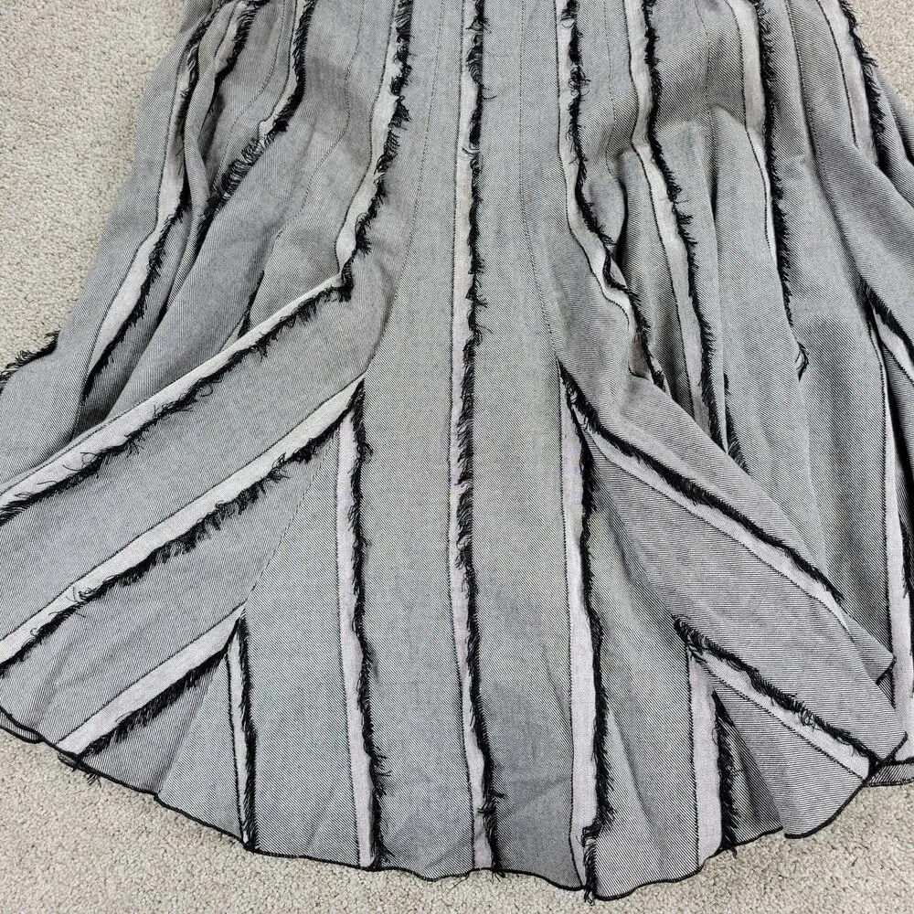Maakif Womens Skirt 4 Gray Black Fringe Stripes Godet Fit & Flare Flowy Hem - Image 6