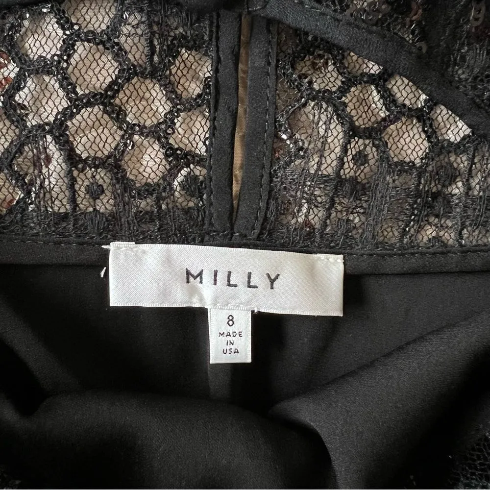 MILLY Sequined 3/4 Bell Sleeve Silk Blend Blouse Size 8 - Image 5