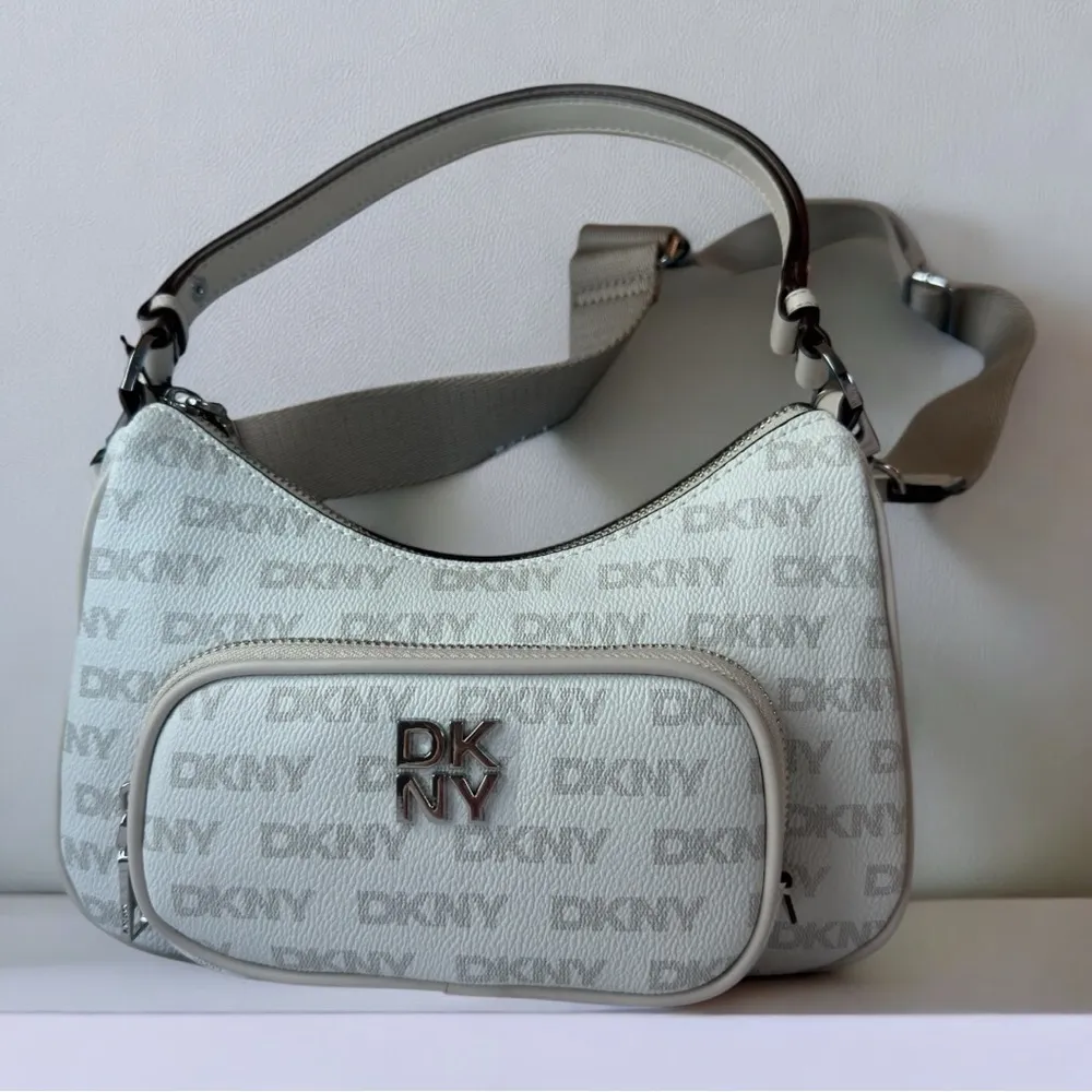 DKNY Gray Shoulder Bag with Text Pattern MSRP 178.00 - Image 3