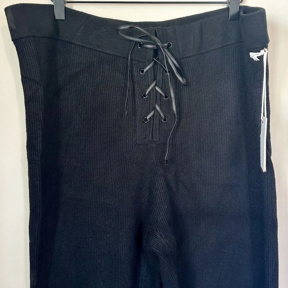 NWT Good American Black Ribbed Lace Up Flare Leg Pants - Size: 5 (2XL) - Image 2