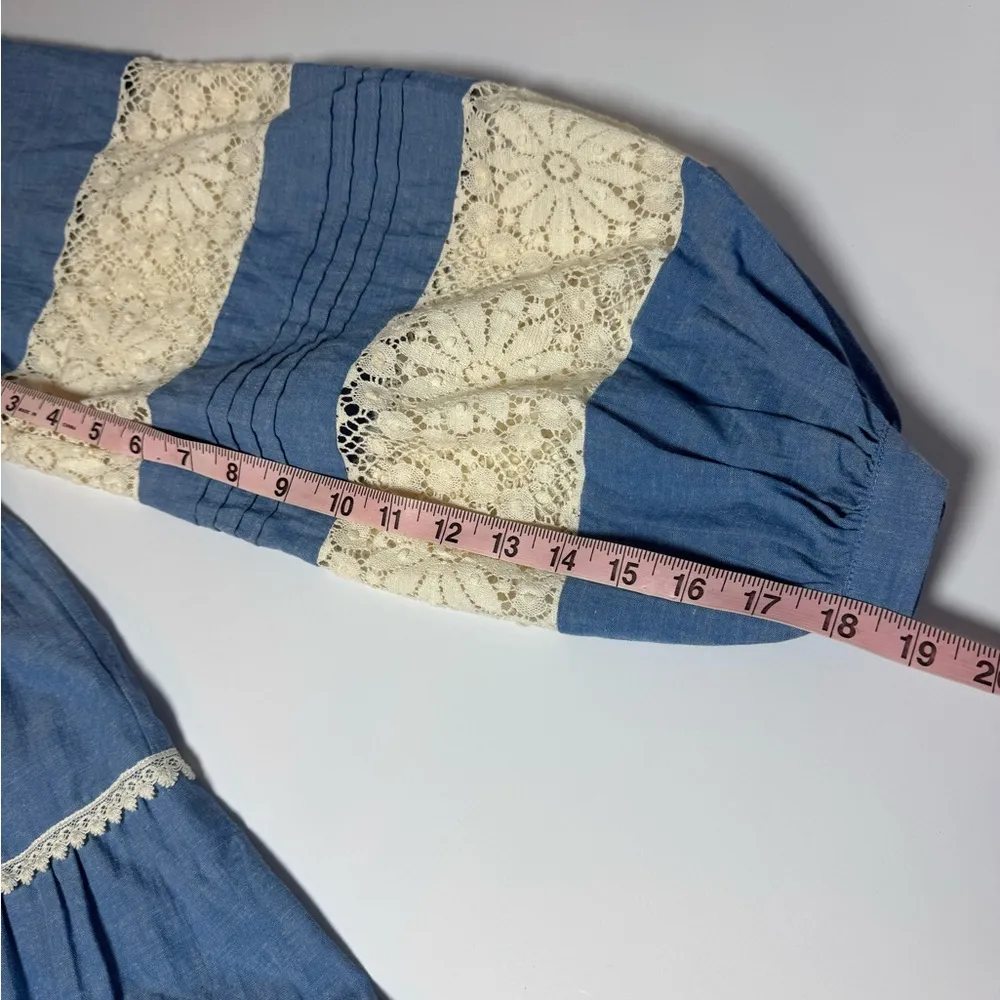 Johnny Was Laguna Pieced Blue Lace Trim Short Dress Large - Image 9