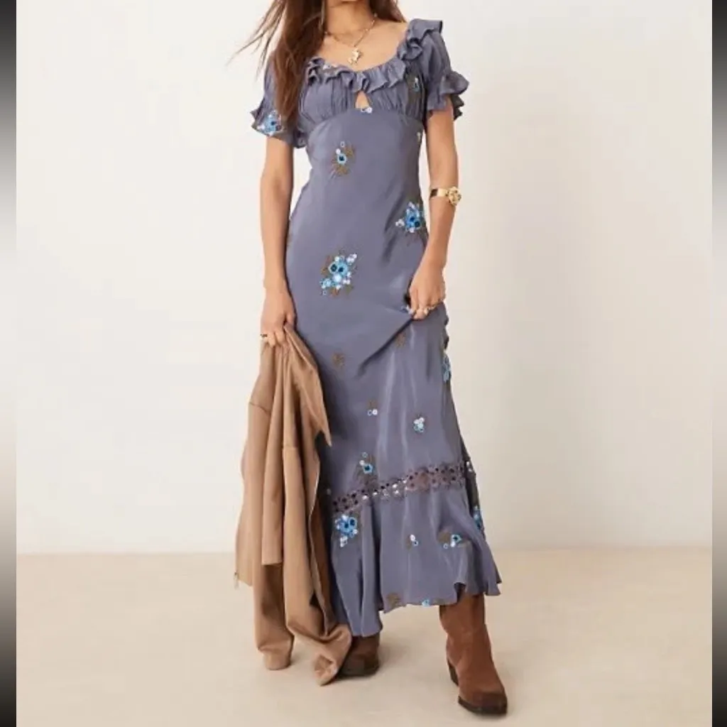 NEW FREE PEOPLE Bali Santa Cruz midi Dress In Blue sz XS - Image 3