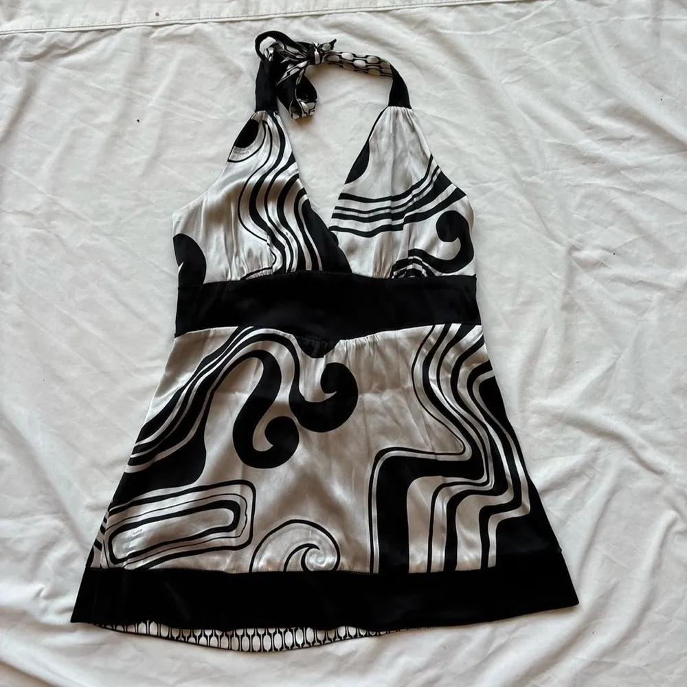 vintage black and white geometric patterned halter neck tank top crop top - Image 2