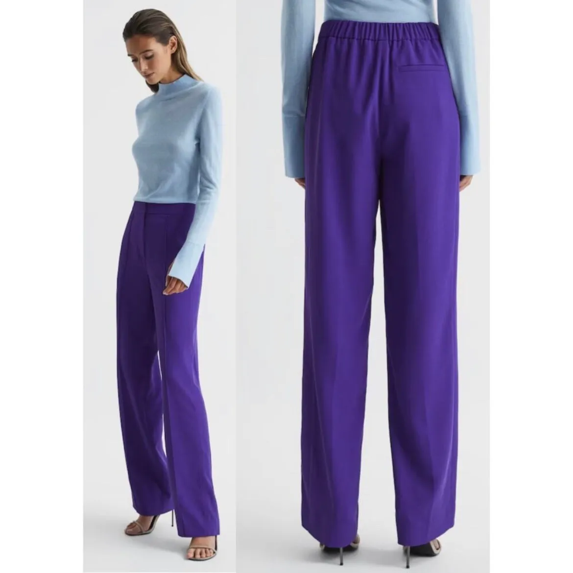 REISS Aleah Petite Pull On Trousers Purple Wide Leg Tailored Trousers UK 8 US 4 - Image 2