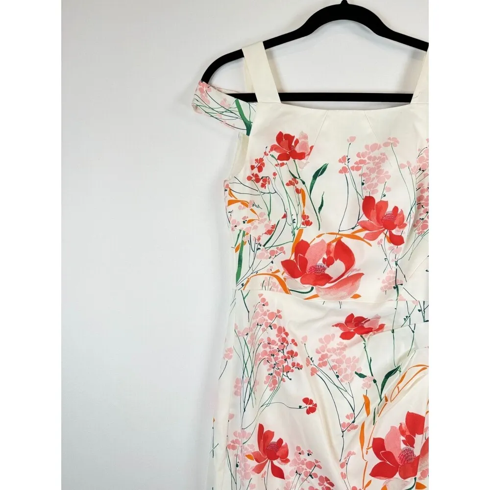 Karen Millen Womens Dress White Floral Royal Ascot Midi Cold Shoulder Pencil 6 - Image 7