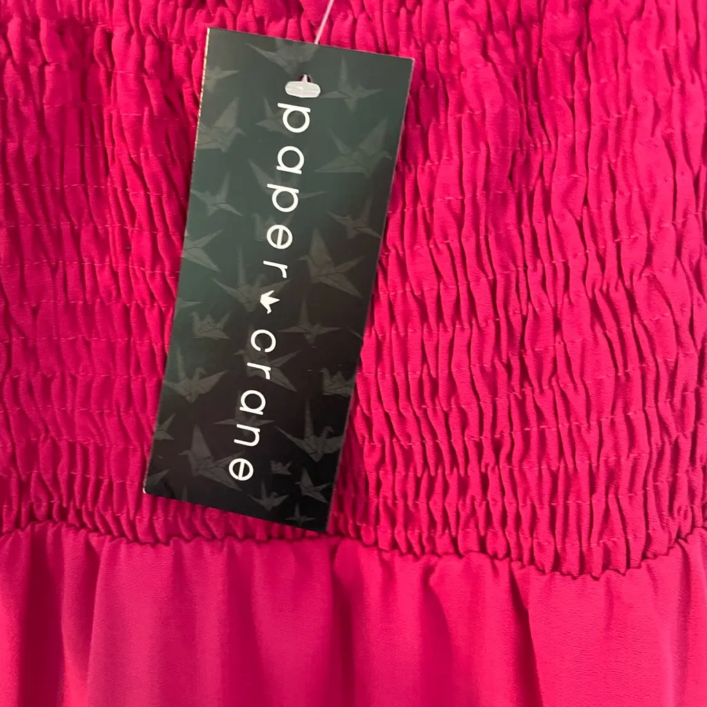 Paper‎ Crane Smocked Tiered Cami Top Blouse Hot Pink Spaghetti Strap - Image 3