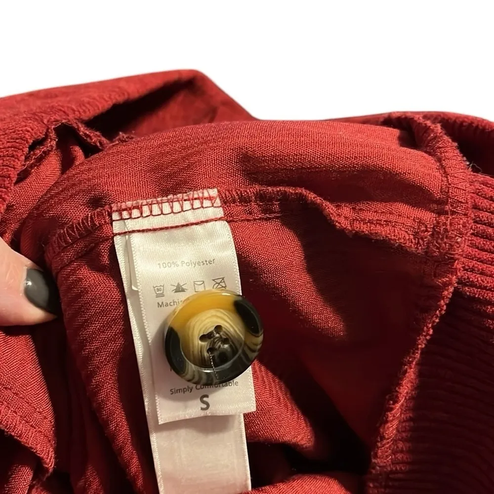 Lularoe red corduroy Berlin button down jacket with raw edge button holes - Image 9