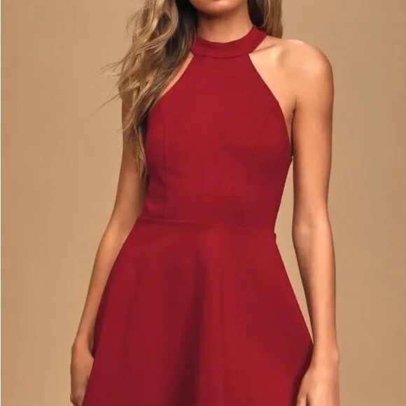 Lulus size Medium Hometown Girl Wine Red Lace Skater Dress Lulu’s NWT - Image 2