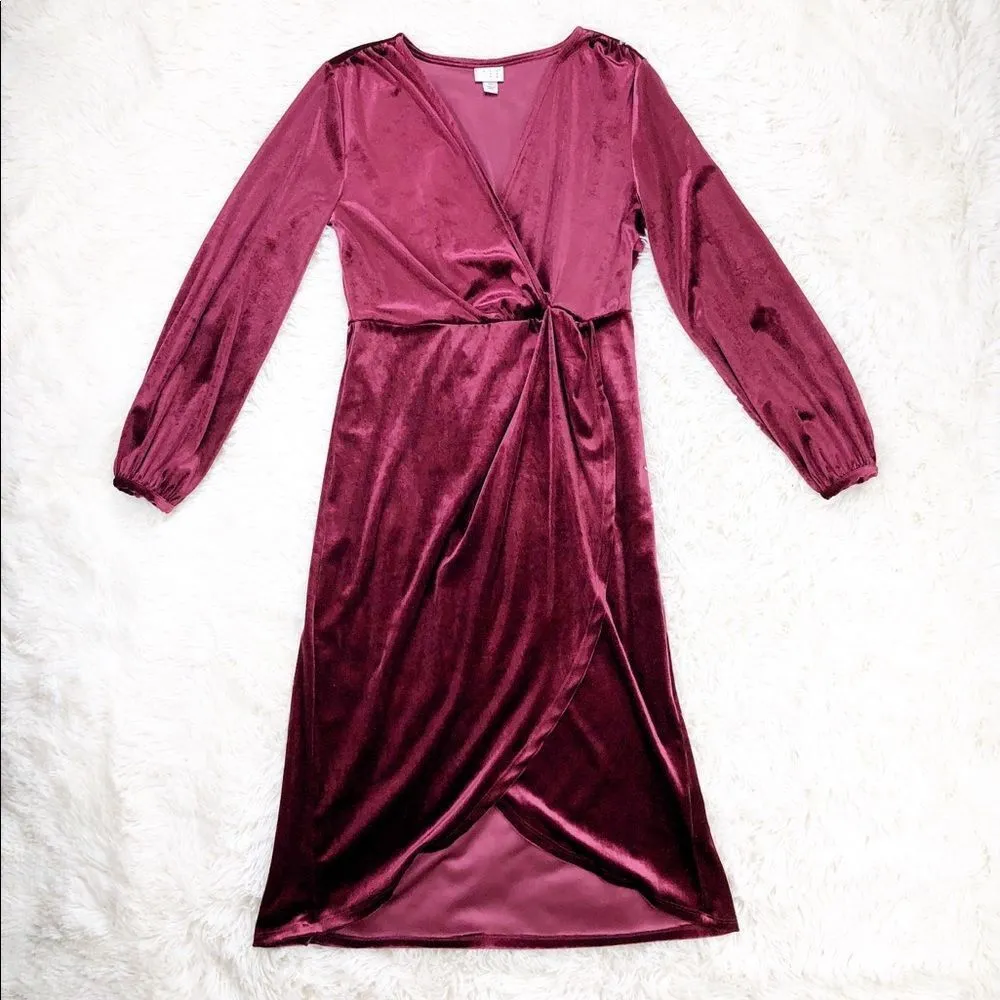 A New Day Red Velvet Twist Front Long Sleeve Dress Size XS - Image 2
