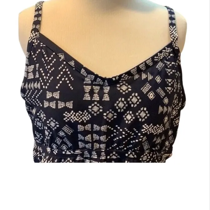 Kona Sol Navy/White Print Swim Tankini Top - Plus - Size 18W NWT - Image 3
