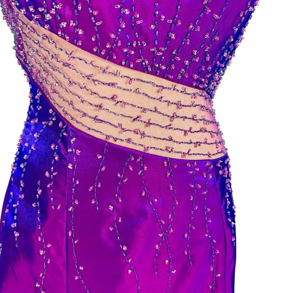 Alyce Paris Alyce Designs One Shoulder Beaded Illusion Formal Gown Prom Purple Size 6 - Image 3