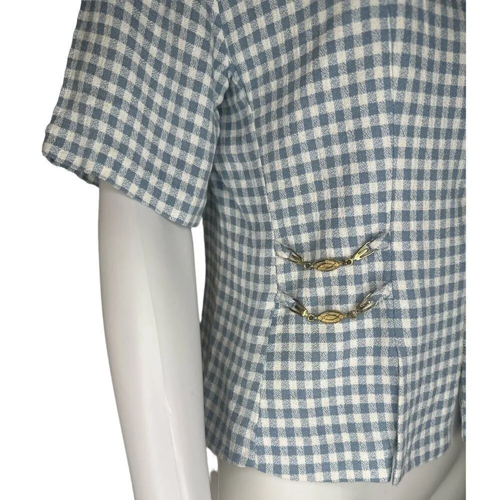 Betsy’s Things 1990”s Vintage Gem light blue Gingham print​​​​​ White Size M - Image 5