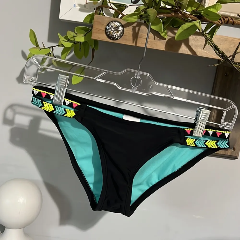 Black Bikini Swimsuit Bottom Slit Braided Sides Womens XS - Image 2