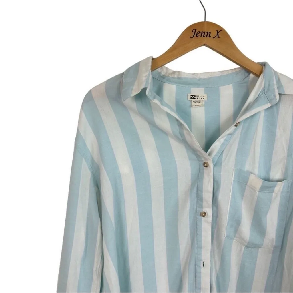 Billabong Light Blue White Sail Away Long Sleeve Womens Button Up Shirt Sz M EUC - Image 3