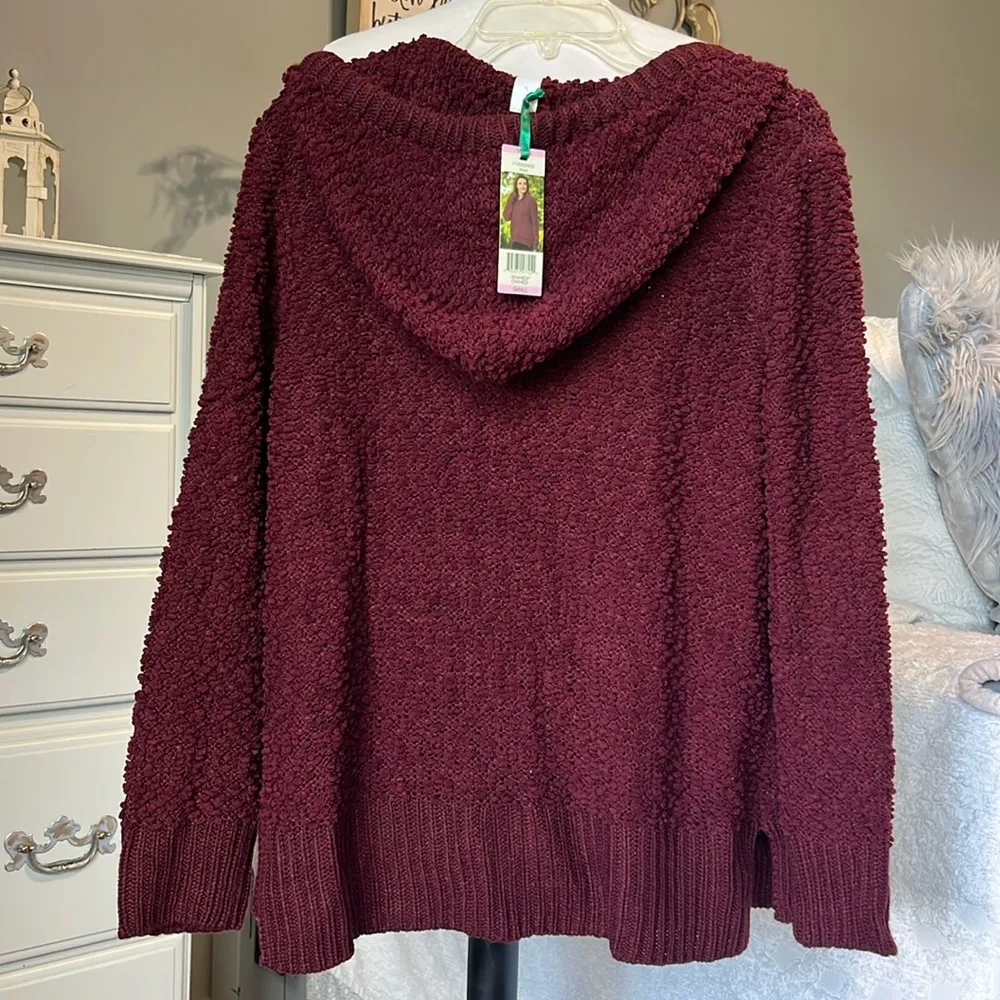 Chunky Oversized Popcorn Sweater Wine Hoodie Red - Image 6