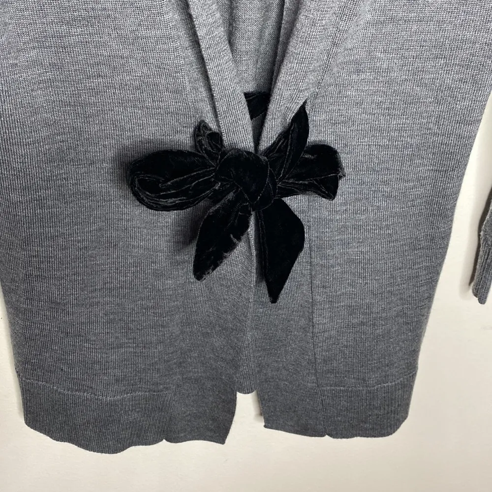 Talbots grey merino wool longline cardigan with velour front tie size Sp - Image 70