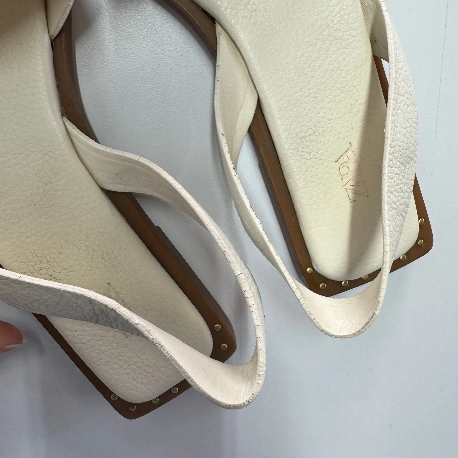 Zara Sandals Womens 37 6 White Cream Slingback Leather Flats‎ - Image 7