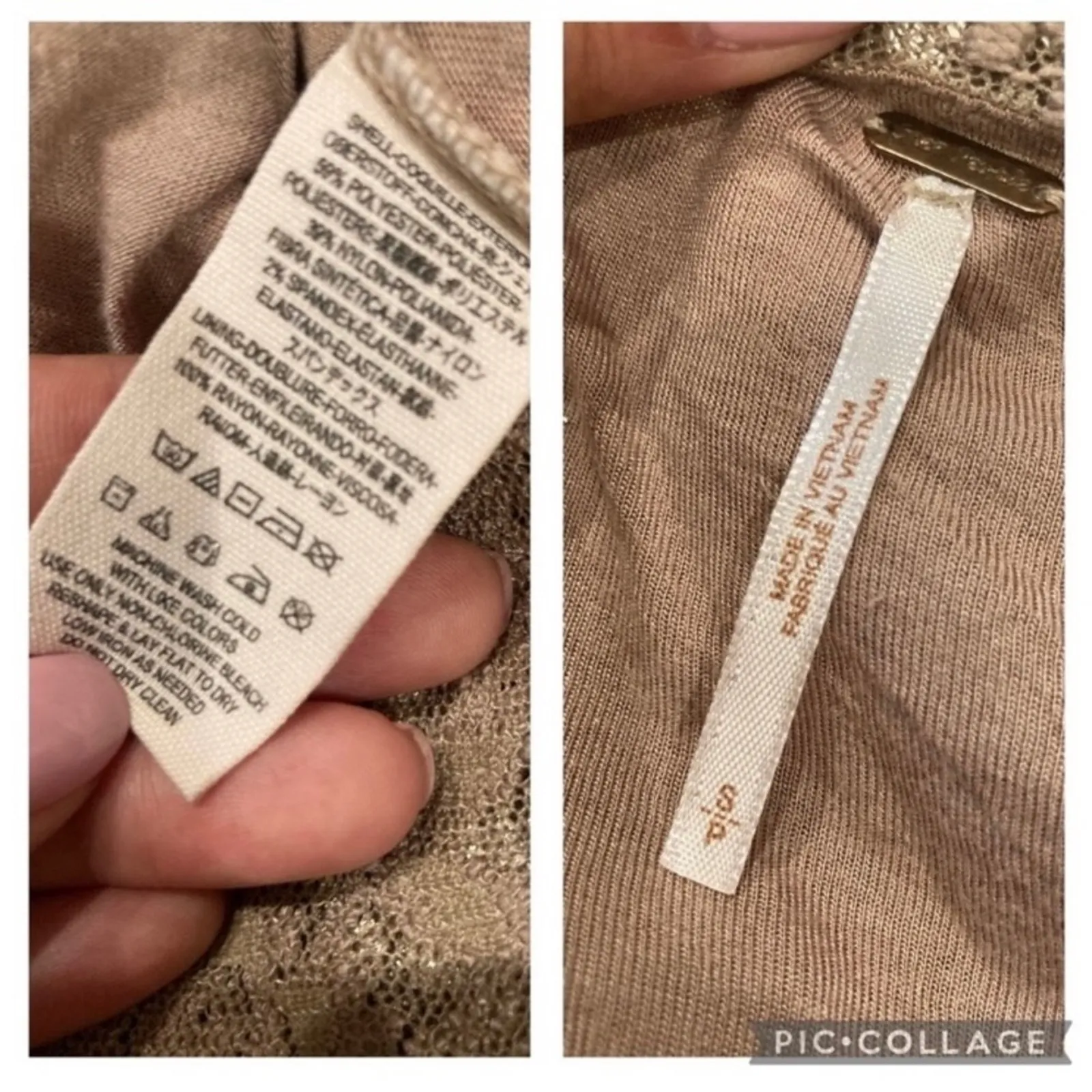 Free People size small champagne brown & gold Lace Foil Ombré dress - Image 4