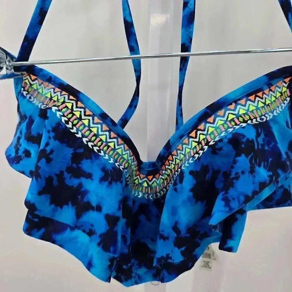 Victoria's Secret Blue Ruffle String Tie Bikini Top Swimsuit Swimwear Size Small - Image 2